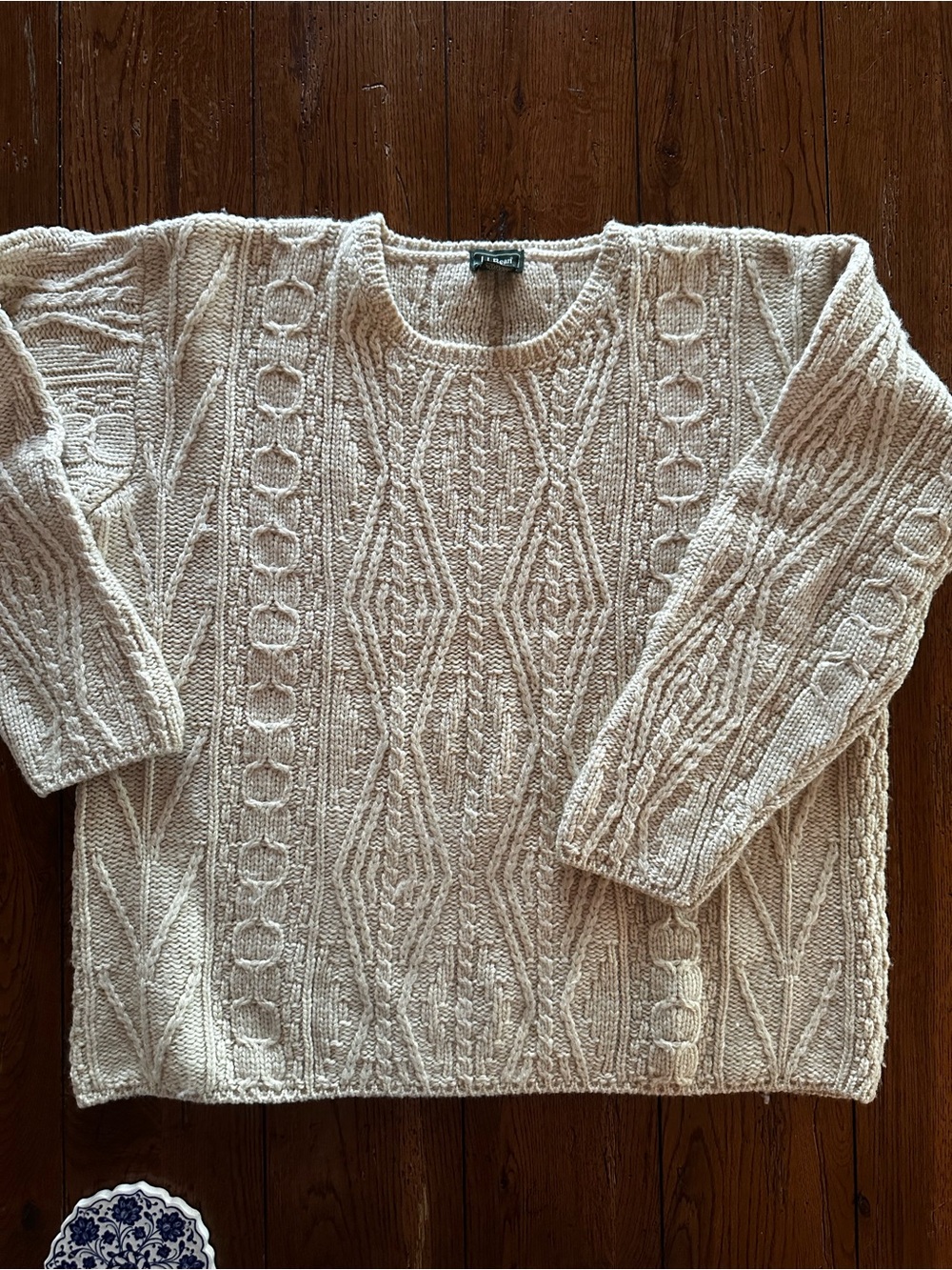 VTG L.L.Bean Irish Fisherman Sweater Women’s M 100% Wool Aran Cable Knit Ireland